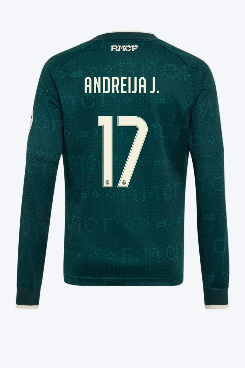 Andreija J. 17 Voetbalshirt - Real Madrid 26/27 Uit Lange Mouw Kids