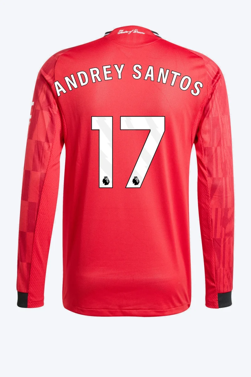 Andrey Santos 17 Voetbalshirt - Manchester United 25/26 Lange Mouw Thuis Authentic