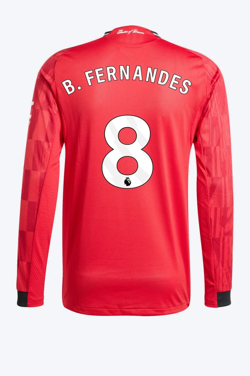 B. Fernandes 8 Voetbalshirt - Manchester United 25/26 Lange Mouw Thuis Authentic