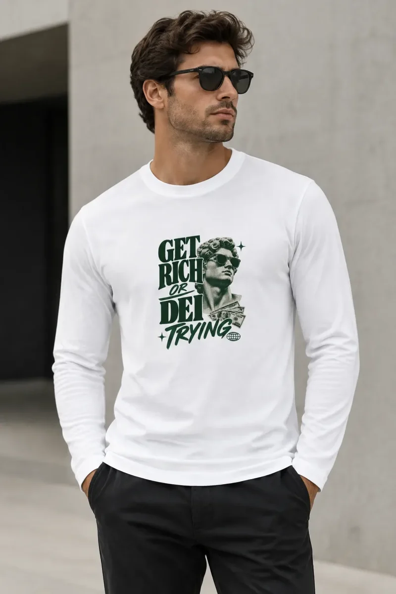 Model draagt Get Rich or Die Trying Longsleeve T-Shirt Heren